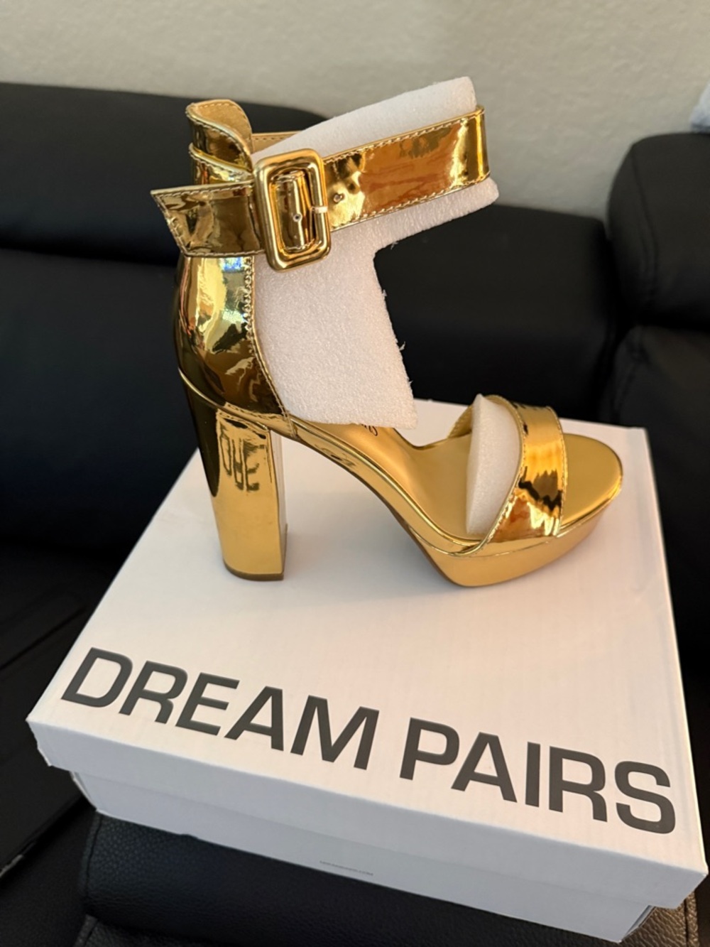 Dream Pairs Gold Metallic Block Heel Sandals